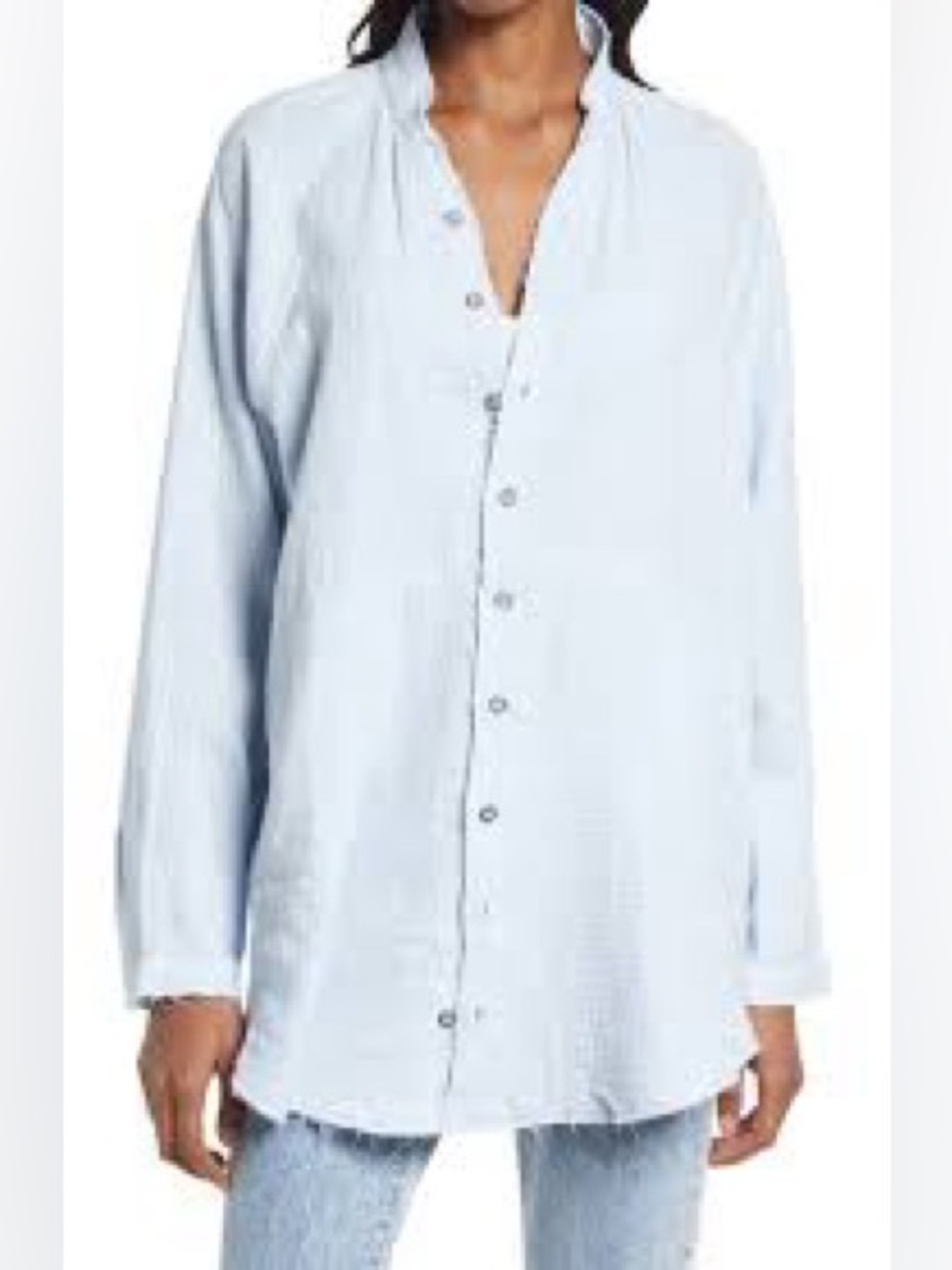 Free People Summer Daydream Button Down Womens M Light Blue Gauze Top